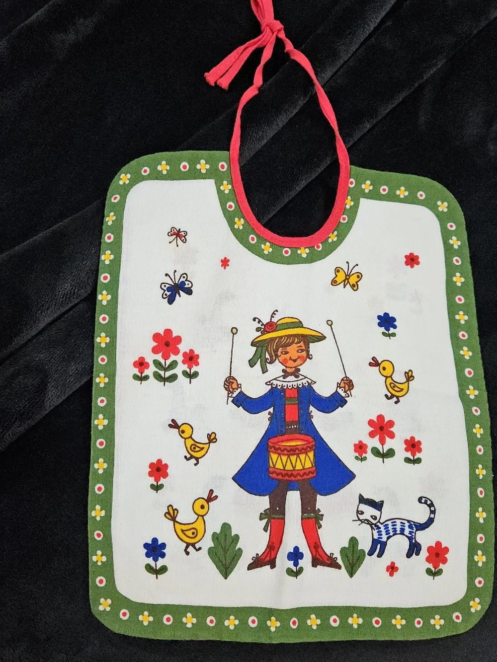 Vintage Baby Bib with Folk Art Print - Made in Austria